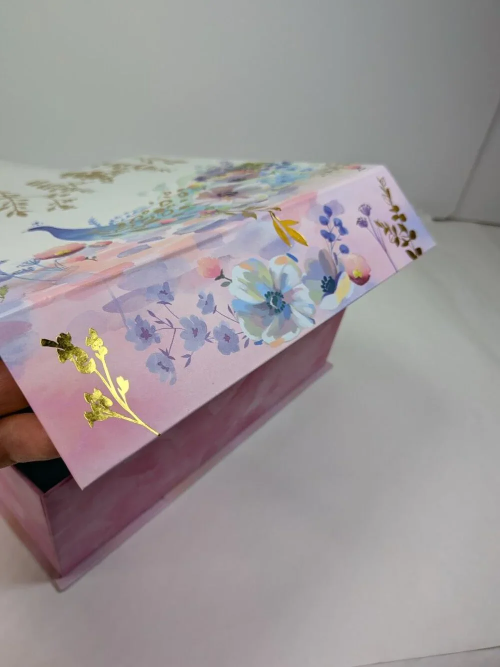 Nesting Decorative Gift Boxes Peacock Floral Watercolor Gold Foil Set of 2
